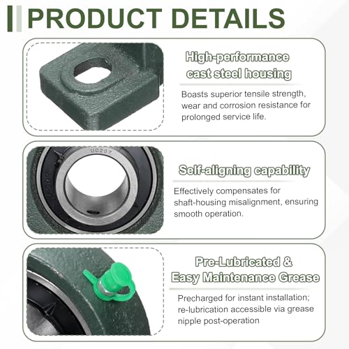 uxcell UCP207 Pillow Block Bearings, 35 mm Bore Self Alignment, (ABEC3) - size: UCP207 (Bore 35mm)