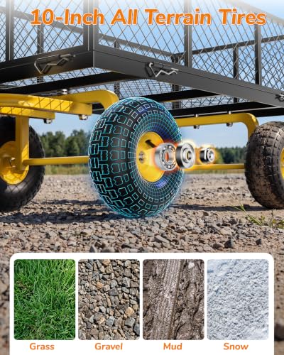 Firstness 900Lbs Metal Garden Wagon Cart Large Garden Cart on Wheels, Black - color: Black, size: Updated 900 Lbs