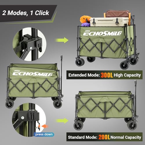 EchoSmile Wagons Carts Foldable Heavy Duty with 500Lbs Wt, 300L Cap, Green - color: Green