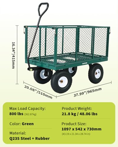 Garvee Versatile Outdoor Utility Cart-800LBS Heavy-Duty, 10" All-Terrain Pneumatic Tires, Easy Maneuverable Lawn Cart with Removable Mesh Panels for Gardening&Landscaping, Green, with Waterproof Liner - color: Green, With Waterproof Liner