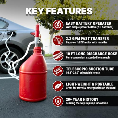 TERA PUMP Automatic Battery Powered Liquid Transfer Pump w/Auto Stop - style: Nozzle w/ Auto Stop & 10FT Extra Long Hose