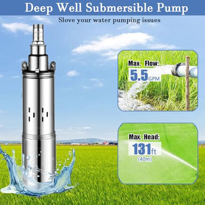 24V DC Solar Deep Well Pump,260W Submersible Water Pump,131FT Lift
