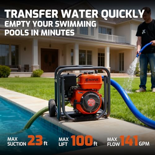 NOVUS 2-Inch Semi Trash Pump with Foldable Handle and Wheels, 212cc Engine - size: 2 Inch with Hose and Wheel