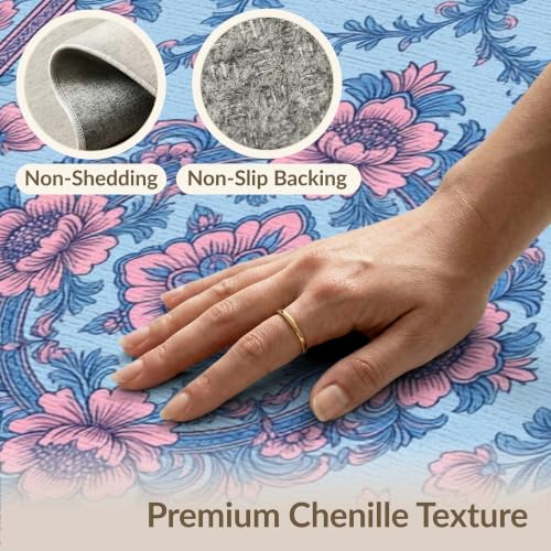 6'x9' Pink Blue Chinoiserie Floral Medallion Washable Area Rug - color: Blue/Pattern 10, size: 6' x 9' (Rectangular)