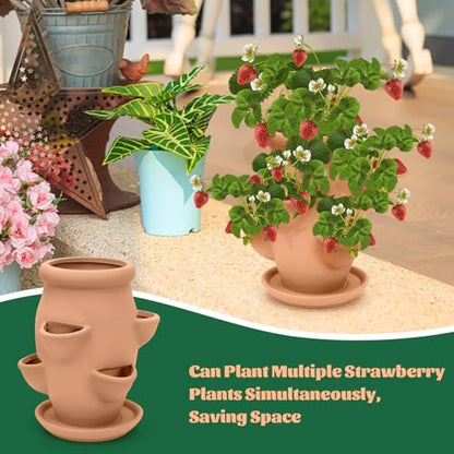 Small Strawberry Tower Pot Planter,Vertical Multi Pocket Ceramic Strawberry Succulent Planter Tower for Outdoor Plants