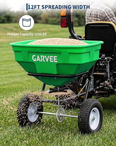 Tow Behind Broadcast Spreader, 125L, 30 Settings, 9.8 ft Spread, Green - color: Green