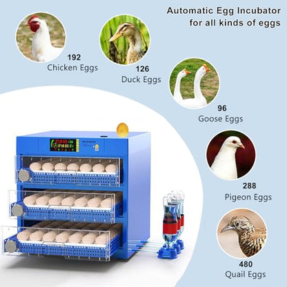 Automatic Eggs Incubator, Large Incubators for Hatching Eggs | Automatic Egg Turning & Temperature Control, Poultry Hatcher Machine for Chicken Duck Goose Quail Bird (192 Eggs) - size: 192 Eggs