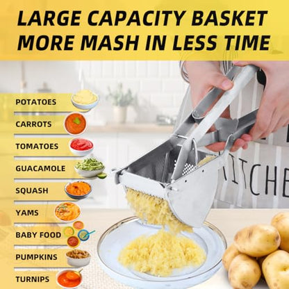 QRU Large Potato Ricer, Heavy Duty Stainless Steel Potato Masher for Commercial and Home Use, Fruit Press Baby Food Masher (Silver) - color: Silver
