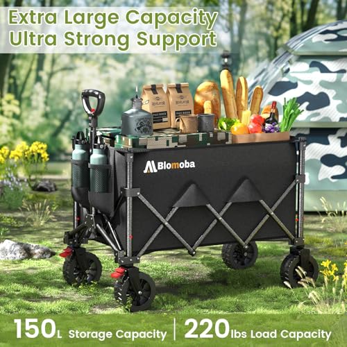 Blomoba Foldable Wagon, 220Lbs Capacity Utility Cart with Wide Wheels - color: Black, size: 150L