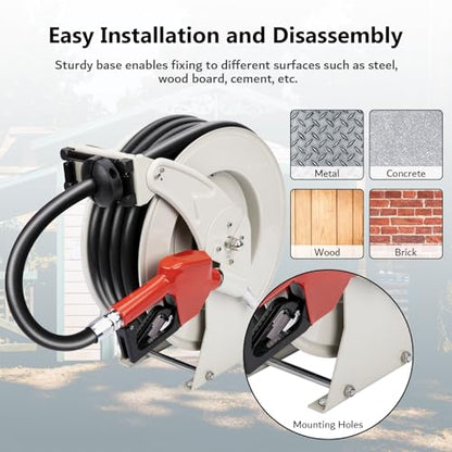 3/4" Diesel Fuel Hose Reel 50ft 300 PSI Retractable Heavy Duty Hose for Kerosene Spring Driven Auto Swivel Fuel Pump Transfer Hose with Nozzle Refueling for Service Truck Tank Boats Air Vehicle - size: #205-3/4" x 50ft, Silver