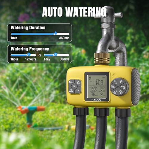 Raddy WS-8 3-Zone Sprinkler Timer, Heavy-Duty Controller, Yellow