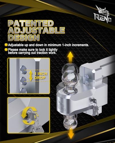 RENO Trailer Hitch (2" Receiver) - 4" Drop/Rise Adjustable Trailer Hitch - size: 2" Receiver x 4" Drop/Rise