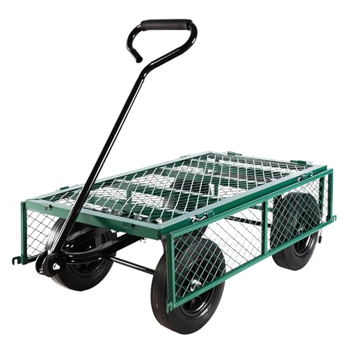 Wagon with Removable Sides - Can be Used in Farms, Warehouses etc - Dump Cart - Solid Green Wheels - color: Green Solid Wheels