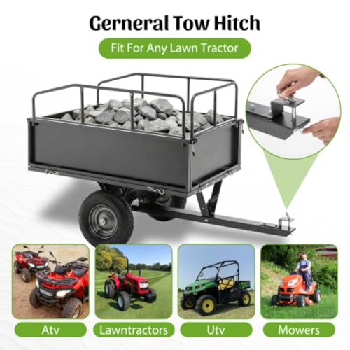 600 LBS Utility Trailer, 17 Cubic Feet Heavy Duty Steel Dump Cart Garden Trailer with Removable Sides,Hand Pull or Foot Pedal Garden Dump Cart for ATV, UTV, Lawn Mowers and Tractors