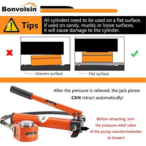 Bonvoisin 10T Hydraulic Ram Cylinder Jack Low Profile Porta Power Ram Single-Acting Mini Jack Ram 0.47" Stroke for Machinery Shipbuilding - color: BSY-10