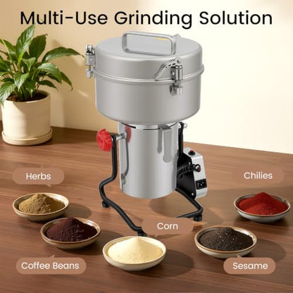 4500g Electric Grain Mill Grinder, 4100W Stainless Steel Grain Grinder, High-Speed Pulverizer Powder Flour Mill Machine for Dry Grains Spices Seeds Coffee Corn Herbs, Commercial & Home Use - size: 4500g, 4100W