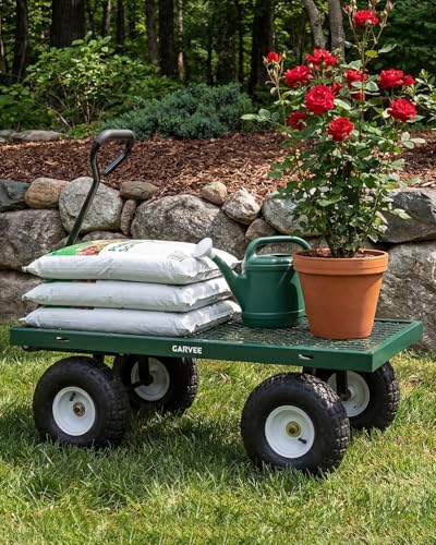 Garvee Versatile Outdoor Utility Cart-800LBS Heavy-Duty, 10" All-Terrain Pneumatic Tires, Easy Maneuverable Lawn Cart with Removable Mesh Panels for Gardening&Landscaping, Green, with Waterproof Liner - color: Green, With Waterproof Liner