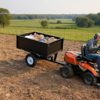 500 LBS ATV UTV Trailer, 11.4 Cubic Feet Heavy-Duty Steel Tow Behind Dump Cart with Removable Sides, Garden Pull Behind Steel Yard Wagon Dump Trailer for Tractor Lawn Mower, Black