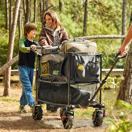 TIMBER RIDGE Push & Pull Double Decker Wagon, 400L Capacity & 450lb Load - color: Gray, size: With Push Handle