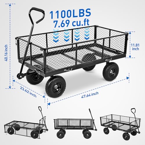 Yesker Steel Garden Carts - 1100lbs Dump Wagon with All Terrain Inflatable Wheels for Yard Lawn Farms Gardening - Heavy Duty Utility Outdoor Hauling Wheelbarrow - size: Steel 1100Lbs