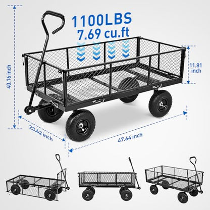 Yesker Steel Garden Carts - 1100lbs Dump Wagon with All Terrain Inflatable Wheels for Yard Lawn Farms Gardening - Heavy Duty Utility Outdoor Hauling Wheelbarrow - size: Steel 1100Lbs