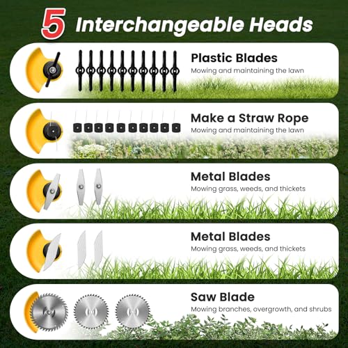 24V Electric Weed Wacker Edger Lawn Tool,2 2.0Ah Battery Powered Weed Eater - color: Cream