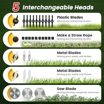 24V Electric Weed Wacker Edger Lawn Tool,2 2.0Ah Battery Powered Weed Eater - color: Cream