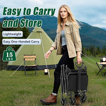 Collapsible Wagon Cart Foldable 37" L 480lbs Capacity, Heavy Duty Beach Wagon, Shopping Carts with Wheels for Grocery, Camping, Shopping, Fishing, Garden Cart - size: 200L