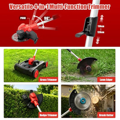 4-in-1 Cordless Lawn Mower, Weed Eater and Edger Combo with 2x4.0Ah Battery