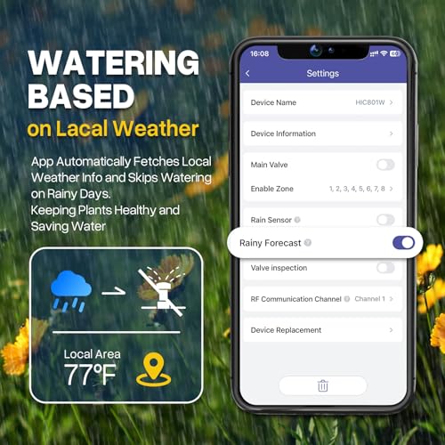 8 Zone Smart Sprinkler Controller, Local Weather Intelligence Automatic & App Remote Control, Customized Watering Schedule and Seasonal Adjustment WiFi Sprinkler Controller