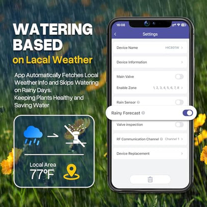 8 Zone Smart Sprinkler Controller, Local Weather Intelligence Automatic & App Remote Control, Customized Watering Schedule and Seasonal Adjustment WiFi Sprinkler Controller