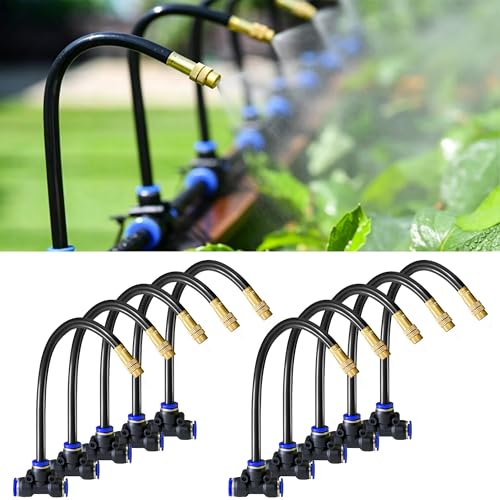 10 Pack 360° Copper Mister Nozzles with Tee for 5/16" Dirp Irrigation Kit - size: 7.8FT