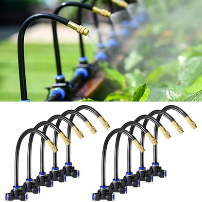 10 Pack 360° Copper Mister Nozzles with Tee for 5/16" Dirp Irrigation Kit - size: 7.8FT