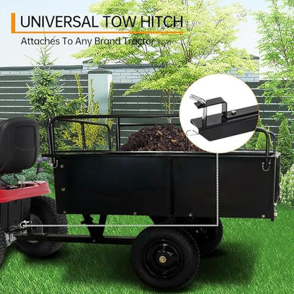 750LB Heavy Duty Dump Cart with Removable Gate, 15 Cu Ft Steel Garden Cart with Pneumatic Tires, Durable Yard Wagon for Lawn, Farm, Tractor, ATV Utility Trailer - color: Black