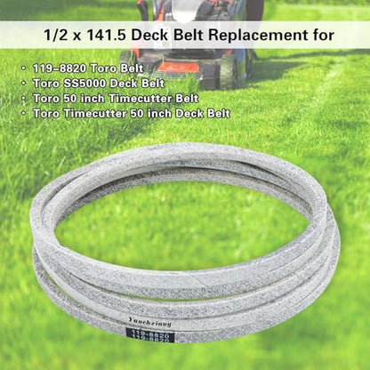 119-8820 Deck Belt Kevlar for Toro Timecutter 50 inch Deck Belt SS5000, SS5060, MX5060 Zero Turn Mower with 50'' Deck, Replaces 119-8820 Toro Belt 119-8820-SL - Aramid Cord, 1/2'' x 141.5'' - size: 1/2" x 141.5"
