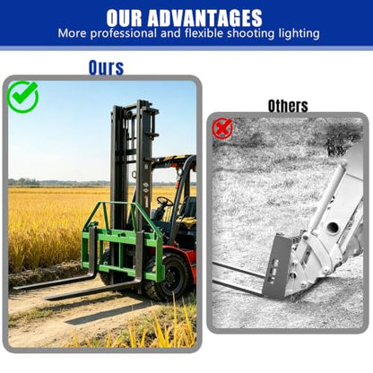 Skid Steer Pallet Fork Set, 45" Frame with 48" Adjustable Fork Blades, 4000 LBS Capacity, 3 Spear Sleeves & 2" Hitch Receiver, Quick Attach Pallet Fork Attachment for John Deere Tractors