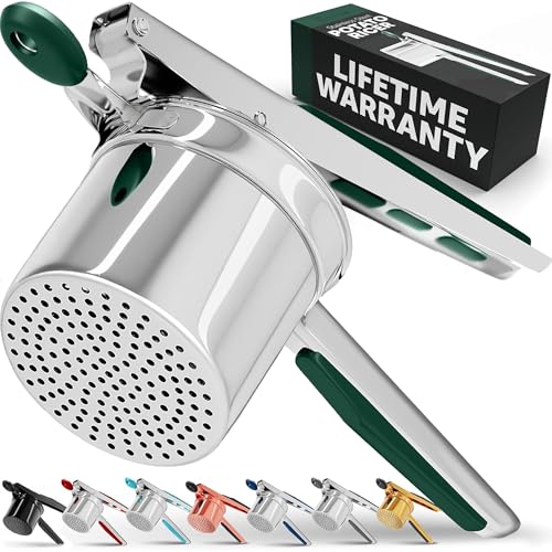 PriorityChef Large 15oz Potato Ricer, Heavy Duty Stainless Steel Potato Masher and Ricer Kitchen Tool, Press and Mash Kitchen Gadget For Perfect Mashed Potatoes - Everytime, Green - color: Green