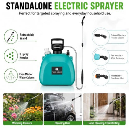 2 Gal/8L Battery Powered Sprayer with Retractable Wand Garden Sprayer - color: Black