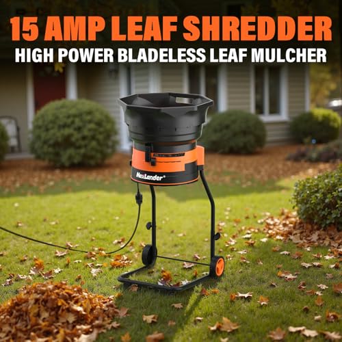 MAXLANDER Electric Leaf Mulcher/Shredder, 15 Amp 8400 RPM, 18:1 Ratio, Adjustable Dial, with Goggles, Leaf Scoops/Gloves, 20 Cutting Lines-Portable Garden/Yard Grinder & Chipper for Wet/Dry Leaves - color: Dark orange