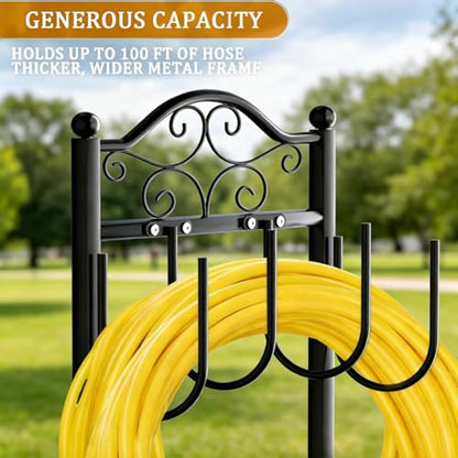 Garden Hose Holder, Heavy-Duty Garden Hose Stand for 100FT Hoses, Freestanding Water Hose Holder for Yard & Garden, Black - style: Scroll Vine