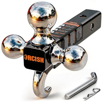 ORCISH Tri-Ball Trailer Hitch Mount with Tow Hook & Pin for 2" Receiver - color: 2"-Standard-Chrome