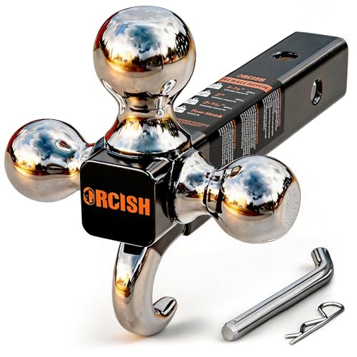 ORCISH Tri-Ball Trailer Hitch Mount with Tow Hook & Pin for 2" Receiver - color: 2"-Standard-Chrome