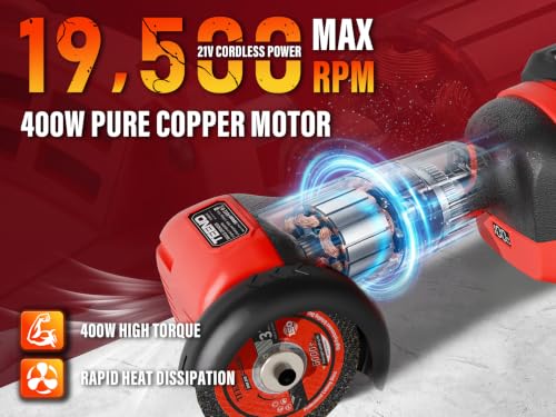 TEENO Cordless Angle Grinder 3", 21V Mini Cut-Off Tool, LCD Battery Display - color: Red