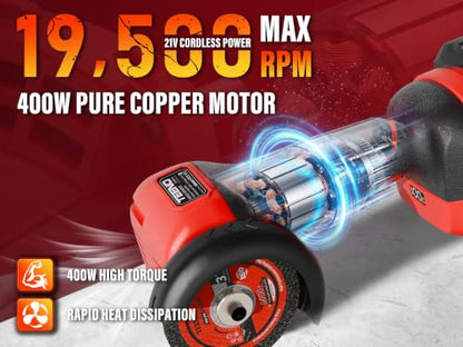 TEENO Cordless Angle Grinder 3", 21V Mini Cut-Off Tool, LCD Battery Display - color: Red
