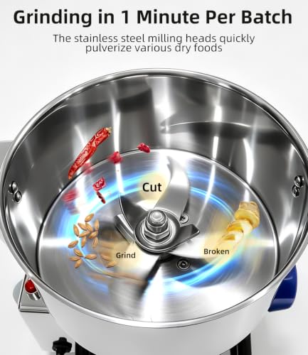 Electric Grain Mill 1000g with Adjustable Lockable Angle for Wheat, Spices - size: 1000g