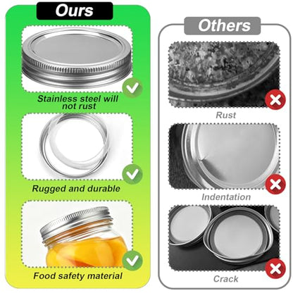 Palksky Stainless Steel Regular Mouth Canning Lids and Rings, Airtight/Rustproof Mason Jar Lids with Bands Set of 4 - style: Regular Mouth Stainless Steel Mason Canning Lids and Rings Set of 4