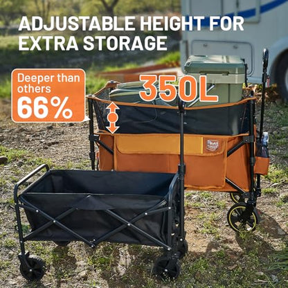 Timber Ridge 350L Extra Large Collapsible Folding Wagon Carts with Brake - color: Orange, size: 350L