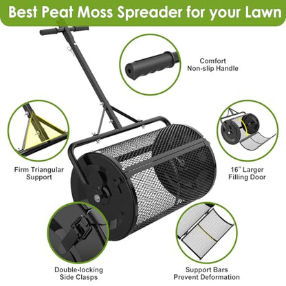 Seeutek Compost Spreader, 24" Peat Moss Spreaders with 3 Heights - color: Black