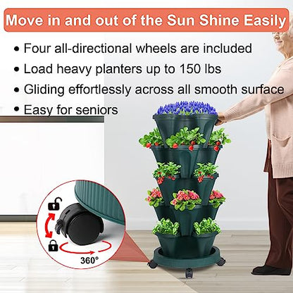 DUNCHATY Stackable Vertical Garden Planter with Wheels, 5 Tier Herb Planter Pots for Growing Vegetables and Succulents, Pine Green - color: Dark Green, size: 5Tier-1 Pack
