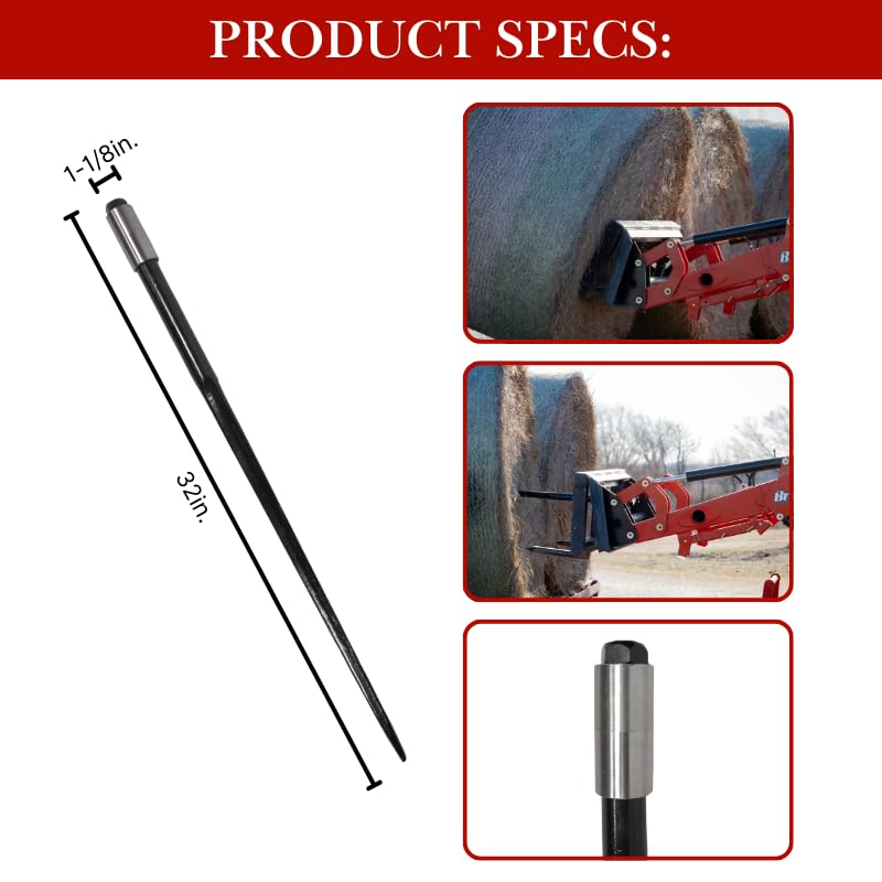 Ag Rite 32 Inch Threaded Conus 2 Bale Spear with Sleeve, Black, M30 Thread - size: 32 Inch